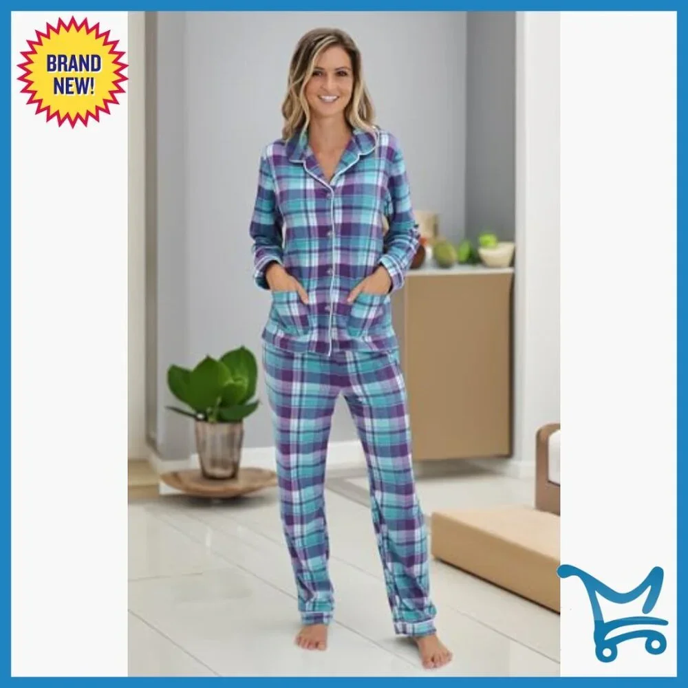 Soft Fleece Pajama Set Long Sleeve Top Pants 2X Plush Lounge Winter